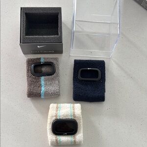 Nike Timing Wristbands in Black, Blue, and Cream